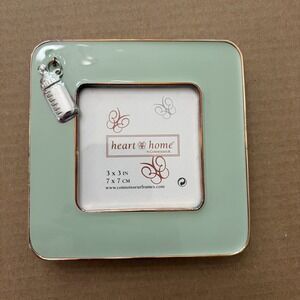 Connoisseur Heart And Home Baby Bottle 3x3 Photo Frame Mint Green Silver Nursery